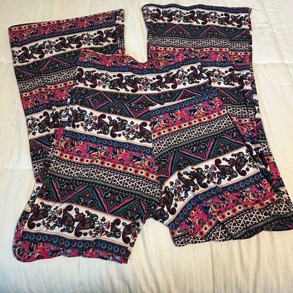 Honey & Lace Pink Multi Color Palazzo Wide Leg Pants Stretchy Size M - Picture 3 of 3